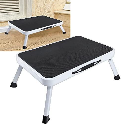 Escabeau pliable à 1 marche - Escabeau pliable en acier avec de grandes marches - Escalier pliant jusqu'à 150 kg - Noir - Chambres à coucher ou repose-pieds dans les bureaux ou les escaliers de