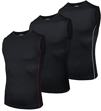 AMZSPORT Men's 3 Pack Compression Tank Top Sleeveless Functional Shirts Baselayer Undershirt Black XXL