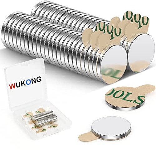 Wukong 50 Stycken Selvhäftande Neodymiummagneter, Kraftfulla Runda Magneter för Hantverk, DIY, Kök och Kontor