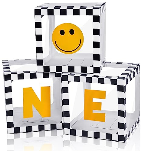 Libima 3 Pcs One Happy Dude Birthday Decorations 1st Clear Balloon Boxes One Happy Dude 1st Birthday Party Supplies Groovy Theme Party Decor for Photoshoot Prop Block Cake Backdrop