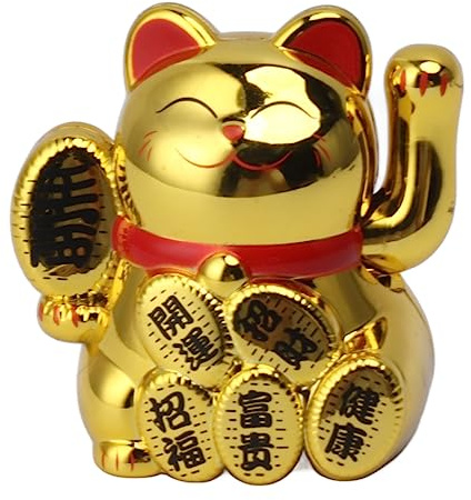 Mumusuki Winkekatze, Solarbetriebene Niedliche Glückskatze Maneki Neko Winkearm für Glück und Reichtum, Neko Winke Katze Chinesische für die Dekoration, Glücksbringer, Geschenke (Golden)