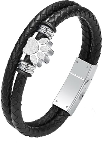 VCCWYQK Pfote drucken Urne Armband für Asche für Frauen Männer Andenken Memorial Manschette Armreif geflochtenes Lederarmband Armband Kremation Schmuck