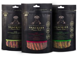 SNACKIES Schnupperset 3er Pack (à 170/180g) Ente/Rote Beete, Ente/Kohlrabi, Huhn/Spinat - Premium Snacks für Hunde ohne Zusatz von Getreide, Zucker, Farb-, Aroma- und Konservierungsstoffe
