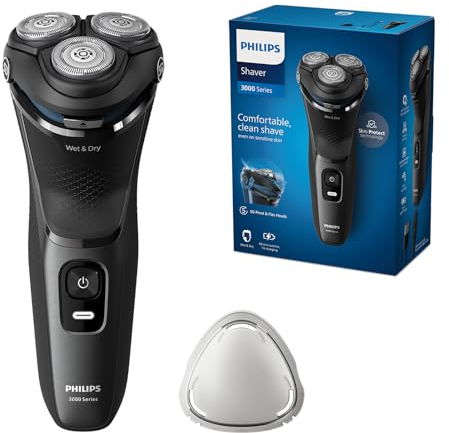 Philips rasoio elettrico serie 3000 - Rasoio elettrico Wet & Dry per uomo con tecnologia SkinProtect, colore Dark Moon, rifinitore a scomparsa, rasoio cordless (modello S3145/00)