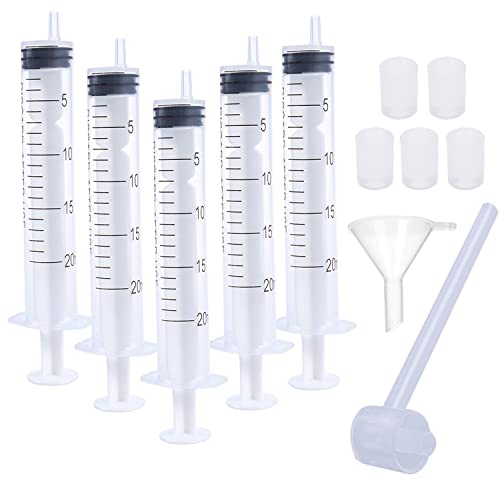Lot de 5 seringues en plastique réutilisables de 20 ml avec adaptateurs d'extraction, entonnoir et pompe distributrice de cosmétiques pour le transfert de parfums vers des bouteilles vides