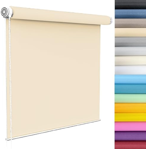 Verdunkelungsrollo Klemmfix 55 x 80 cm Flexibler Seitenzug Top Qualität Fensterdecor Sichtschutz-Rollo Inkl Montage-Teile, für Schlafzimmer, Küche, Beige