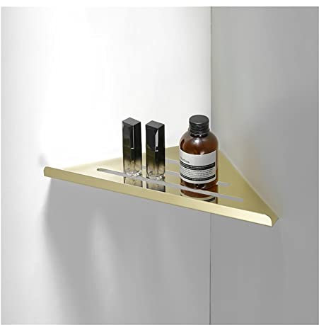 HEXEH Estante de ducha de esquina de oro cepillado, estantes flotantes, estante de almacenamiento de acero inoxidable, estante organizador de jabón, estante organizador de baño, estante de baño,