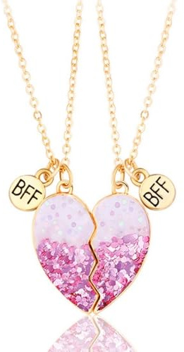DOYYCA Best Friend Necklace Gifts Friendship Necklace Magnetic Matching Heart Unicorn Dolphin BFF Necklace for 2 Girls (Heart Sequin)