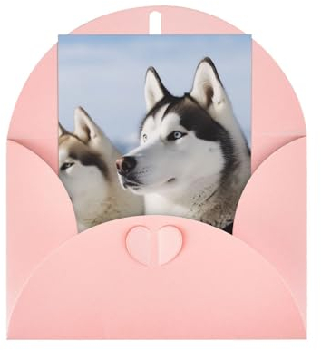 BONDIJ Grußkarten mit Umschlägen, Motiv Husky-Hunde, Dankeskarte, Blanko-Karten für alle Anlässe, Geburtstag, Dankeschön, Hochzeit, Urlaub, Partys und mehr, 10,2 x 15,2 cm