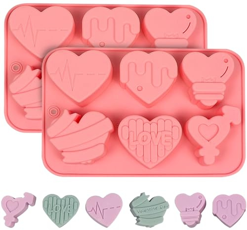 BFJ Heart Chocolate Moulds Silicone Valentines Day Candy Molds Heart Shape 2 Piece for Soap Ice Cube Resin Expoxy Jelly Wax