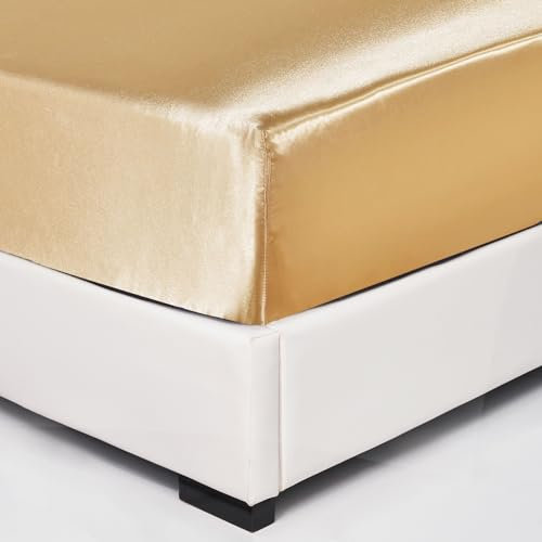 Wotcsil Satin Spannbettlaken 140x200cm Khaki für Matratze Boxspringbett Topper bis 30 cm Satin Seide Spannbetttuch Bettlaken Elastisch Deluxe Unifarben Spannbetttuch Polyester-Satin
