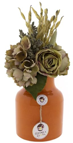 CERÁMICA ESPAÑA Vase décoratif en terre cuite - Vase en céramique - Vase à fleurs - Vase - Plumeau décoratif - Orange - Modèle D04 - 15 x 15 x 20 cm