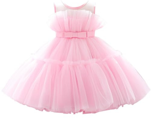 Lito Angels elegant klänning bröllop blomsterflicka balklänning tyllklänning för baby barn flickor, svart mintgrön, ROSA, 12-24 Månader