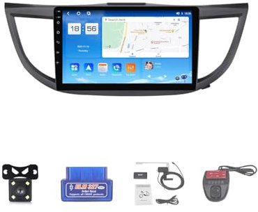 For Honda CRV 2012-2016 Car Stereo 2 Din Wireless Carplay Android Auto 10 Full IPS Touchsreen HD Live Rearview/BT 5.0/WIFI/4G SIM/DVR/GPS/SWC/OBD 2/FM AM Radio RDS DAB+DSP(Color:Car displacement 2.4,