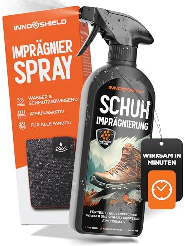 INNOSHIELD® Imprägnierspray Schuhe 500 ML - Schutz gegen Regen & Nässe - Schuh Imprägnierspray geeignet für Textilien, Leder, Wildleder & Kunstleder - Schuhpflege & Imprägnierung - Unweltfreundlich