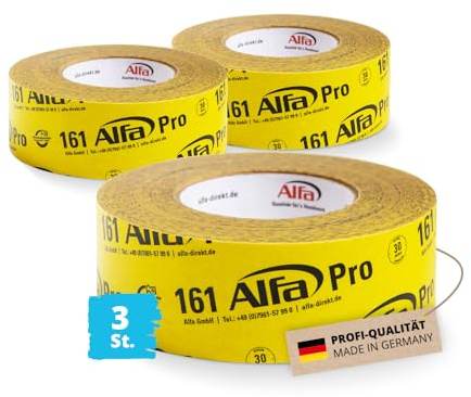 Alfa Pro Ruban adhésif papier pare-vapeur – 50 mm x 25 m – 3 pièces | Ruban adhésif haute performance pour films frein-vapeur, usage intérieur, résistant à l'humidité, déchirable à la main