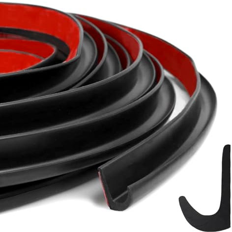 Abnaok J Shape RV-Regenrinne, 5m Regenrinne Auto, 5m Regenrinne Auto, Dach-Regenumleitungsstreifen für Fahrzeug, LKW, Wohnmobil, Boot, Auto, Van, Türen und Fenster(Schwarz)