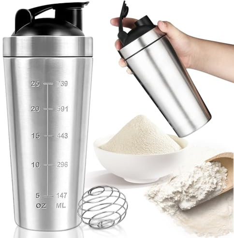Cartlant Shaker - Bottiglia in metallo per proteine, 750 ml, in acciaio inox, a tenuta stagna, con palla mista, frullatore con coperchio, per sport, fitness, allenamento, conservazione, per