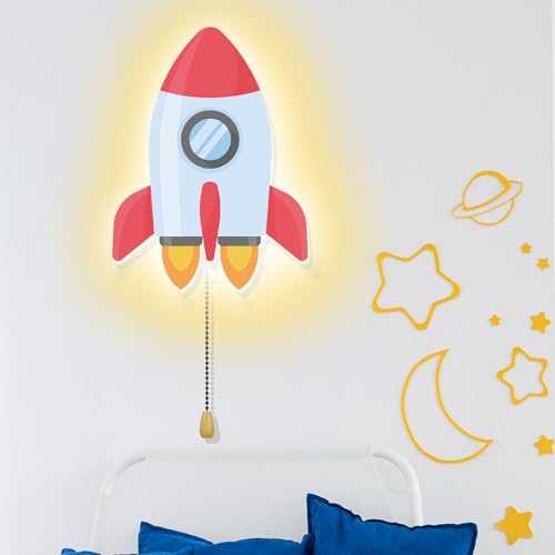 Aurelema Space Rocket Night Light Battery Operated Kids Nursery Wall Lamp