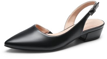 DREAM PAIRS Womens Slingback Kitten Low Block Heels Closed Pointed Toe Ankle Strap Elegant Dressy Pumps Wedding Party Dress Shoes for Women,Size 7,Black,DWUMPU2503