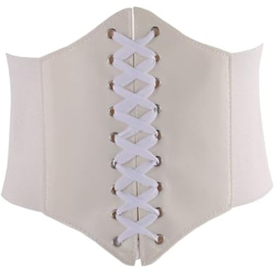 Corsé elástico ancho para mujer y niña Cinturón para mujer con cordones atados vintage de piel sintética regalos para cinturón corsé,Corsé para Mujer, Talla única（blanco）