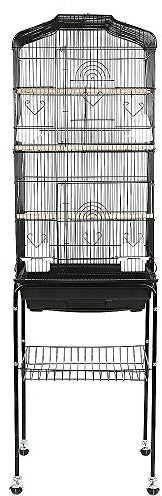 XUANYU Käfig für Vögel, massiv, Vogelkäfig, auf Fuß, Voliere, Vögel, Innen/Außen, Käfig, Vögel, für Wellensittiche, Kanarienvögel, Schwarz auf Rollen, 46 x 35,3 x 105,6 cm