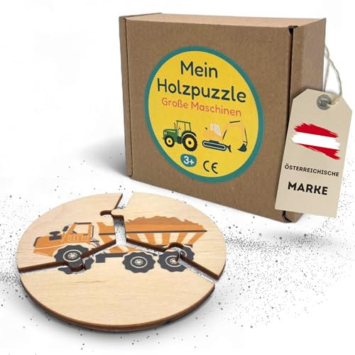 EV® Mein erstes Holzpuzzle - Große Maschinen | 3-Teilig mit 9 Motiven | Hochwertiges Kinderspielzeug aus Langlebigem Italienischem Holz – Das Perfekte Puzzle ab 2 Jahren