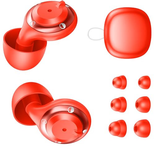 Tappi Orecchie per Dormire con 3 Livelli Regolabili (17dB-35dB) - Tappi Orecchie Riutilizzabili in Silicone con Design Magnetico - Ideali per Russare, Dormire su un Fianco, Lavoro e Viaggi - Rosso