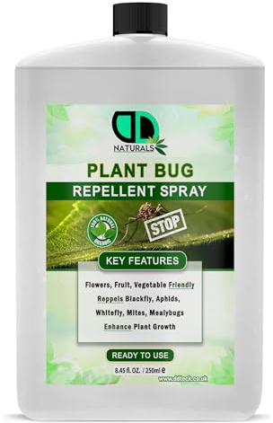 Plant Bug Repellent – 100% Natural & Organic– Safe for Flowers, Fruits & Vegetables – Repels Blackfly, Aphids, Whitefly, Mites & Mealybugs – Enhances Plant Growth – Ready to Use (250ml Postal)