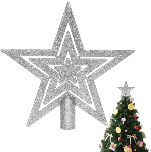 Christmas Tree Topper,20CM Glitter Christmas Tree Star Toppers,Star for Top of Xmas Tree Topper Ornament(Silver)