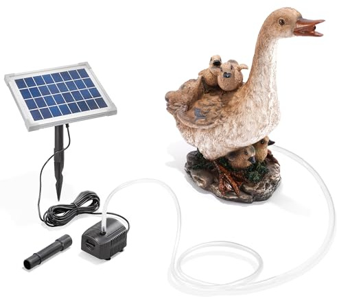Esotec Solar Wasserspeier Komplettset, Gans mit Küken, Gartenteich Wasserspiel, Vogeltränke, Vogelbad, Gartenbrunnen mit Solarpumpe, H=38,5cm 101669