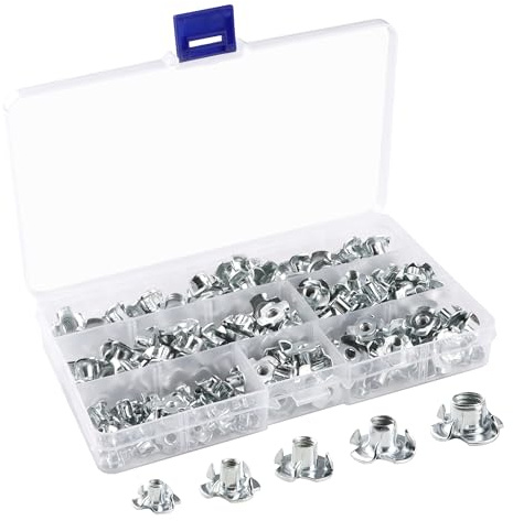150 Piezas Tuercas de Accionamiento en T de Cuatro Puntas M3 M4 M5 M6 M8, tuerca de impacto, Ciegas Insertables Para Fijación de Muebles, Carpintería, Madera
