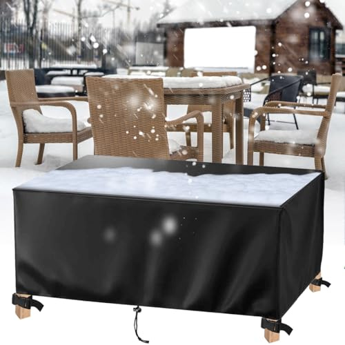 AJALGZ 140x130x100cm/Länge x Breite x Höhe Tischabdeckung Gartenmöbel Wasserdichte Abdeckung für Gartenmöbel Winterfest & Wasserdicht Schwerlast Regenschutz und Staubfest Gartentisch Abdeckung Schwarz