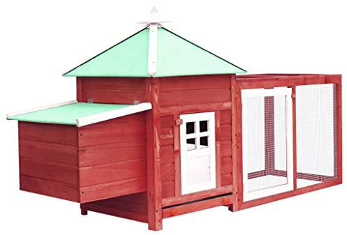 Kaninchenstall Freilaufgehege Kaninchen,Hühnerstall mit Hühnernest Rot 190x72x102 cm Tanne Massivholz,Kleintierstall Perfekt für Draußen und Drinnen