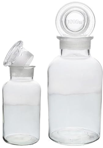 UNIQUE HOME LIVING UHL Apothecary Jar Set of 2 Reagent Bottles, Clear Glass Storage Jars with Lid, Vintage Style Refillable Container for Essential Oils, Bath Salts, Lotion, Perfume - 500ml & 1000ml