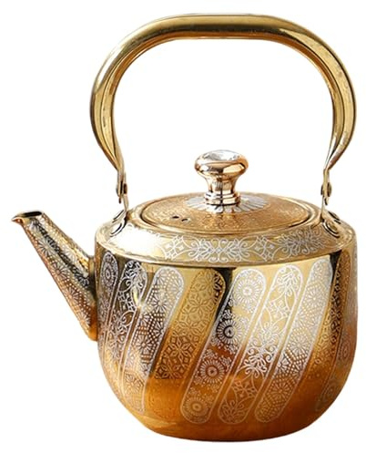Tetera con Colador Desmontable de Acero Inoxidable Hervidor de Agua de 1.6L Cafetera Multifuncional con Diseño de Boca Ancha Adecuado para Restaurante, Oro, Individual