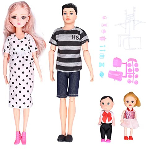 Lmrysalque Famiglia Set di Bambole Bella Vivido Papà Mamma Incinta Figlio Figlia Baby Doll Giocattolo per Bambini Regalo di Compleanno