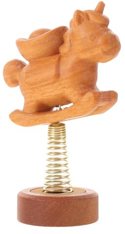 MUELODSIC Figurine de Cheval à Bascule en Bois Sculpté Mini Fortune Animale, Décoration Feng Shui pour Bureau et Tableau de Bord de Voiture, Statue de Cheval du Zodiaque Chinois Artisanale,
