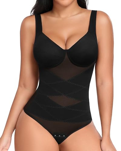 Niwicee Body Moldeador Mujer Fajas Reductoras Bodysuit Shapewear Reductor Abdominal Control de Abdomen Tanga Body Moldeador Invisible Tirantes Ajustables Body Shaper