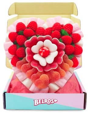 BELROS Pack Especial Tarta Chuches Forma Corazón. Regalo Original Ocasión Especial Perfecto Dia de la Madre, Celebraciones y Cumpleaños. Idea Detalle Parejas. Golosinas Variadas