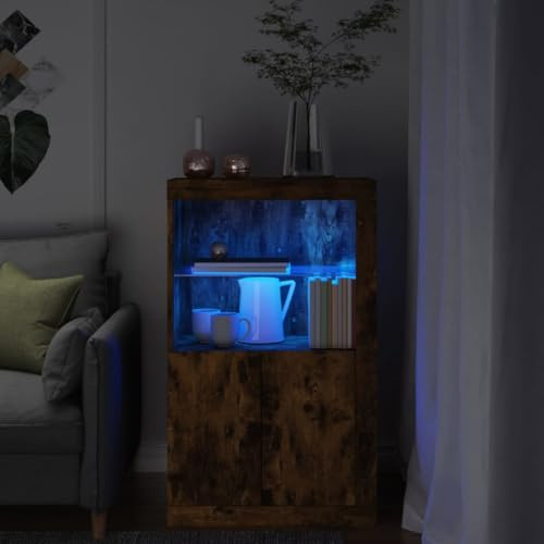 Lumanois Aparador con Luces LED Madera de ingeniería Roble Ahumado,Mobiliario,Armarios y Almacenamiento,Taquillas de Almacenamiento,26.98kg-836627