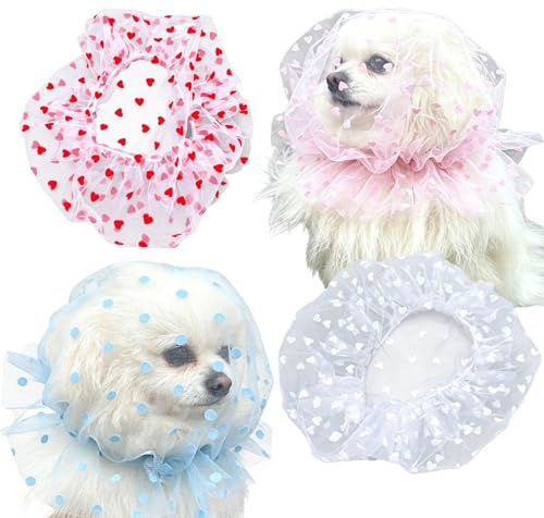 Puppy Face Net - 4 Pieces S 25x30cm L 120 g Adjustable Heart Pattern | Dog Anti Pickup Nose Net, Cat Head Protection Veil, Outdoor Walking Safety Training Guard