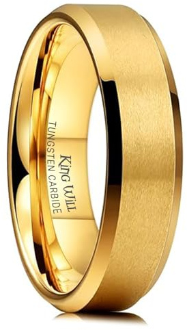 King Will GLORY Tungsten Wedding Band for Men Women, 6mm Width Carbide Tungten Wedding Ring with 24K Gold Matte Finish Plated Comfort Fit Size 9