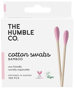 The Humble Co. Bastoncini di ovatta naturale, viola, senza plastica, biodegradabili, ecologici, vegani, perfetti per orecchie, trucco, cura degli animali domestici e pulizia (1 x 100)