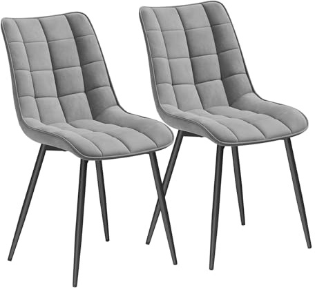 WOLTU Esszimmerstühle 2er Set, Küchenstühle gepolstert mit Rückenlehne | Sitzfläche aus Samt, mit Metallbeinen, bis 150 kg belastbar, für Wohnzimmer Küche Esszimmer, Hellgrau