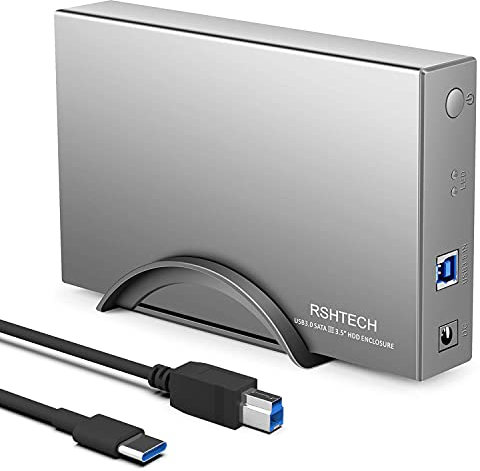 RSHTECH Hard Drive Enclosure, USB C to 3.5 Inch SATA HDD Caddy Aluminum External Hard Drive Case with 12V/2A Power Adapter for 3.5 SATA I/II/III HDD SSD, Support Up to 16TB & UASP (RSH-339C)