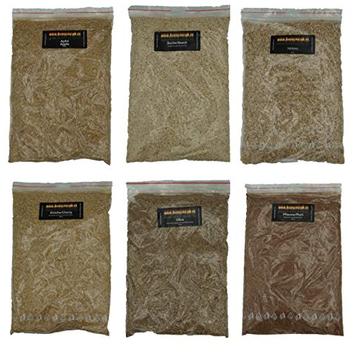 www.Smokerholz24.de BBQ Plag Räuchermehl Mix 6x200g /Räucherspäne für Kalträuchern – Buche, Hickory, Pflaume, Kirsche, Apfel & Olive für Kalträuchern