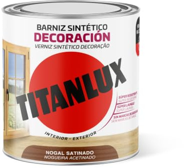 Titanlux Barniz para mobiliario y elementos de Madera Interior-Exterior, Satinado, Nogal 0,250 L
