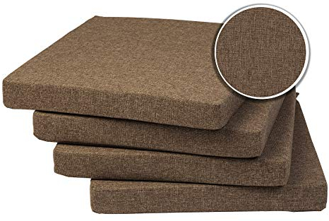 sunnypillow 4er Set Stuhlkissen mit Bindebänder - 40 x 40 x 5 cm - Sitzkissen Outdoor für Stühle/Bänke - Polsterauflage Sitzauflage Gartenkissen für Garten viele Farben zur Auswahl - Braun