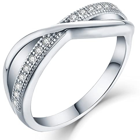 YL Damen Ring 925 Sterling Silber 5A Zirkonia X Unendlichkeit Kreuz Ring(Größe 50）